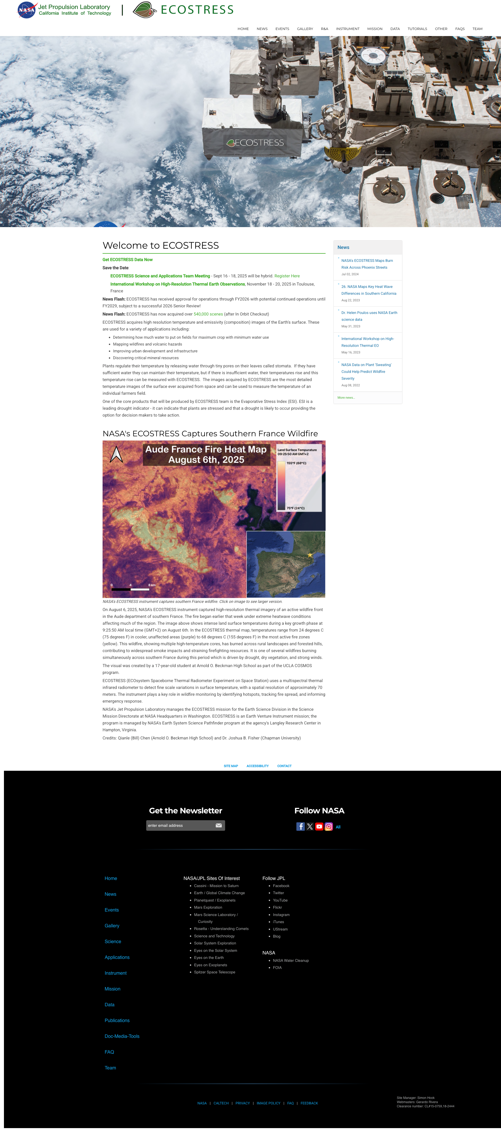 ECOSTRESS High-Resolution Thermal Imagery of the Southern France Wildfire, August 6, 2025